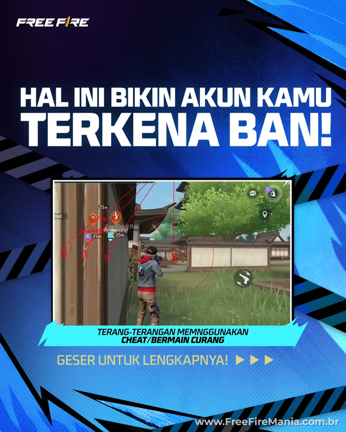 Tela de conta banida no Free Fire por uso de cheat