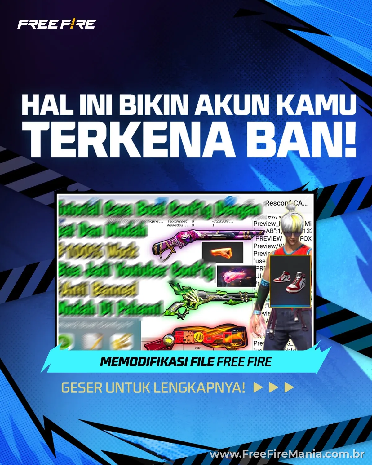 Free Fire account banned screen showing cheat violation