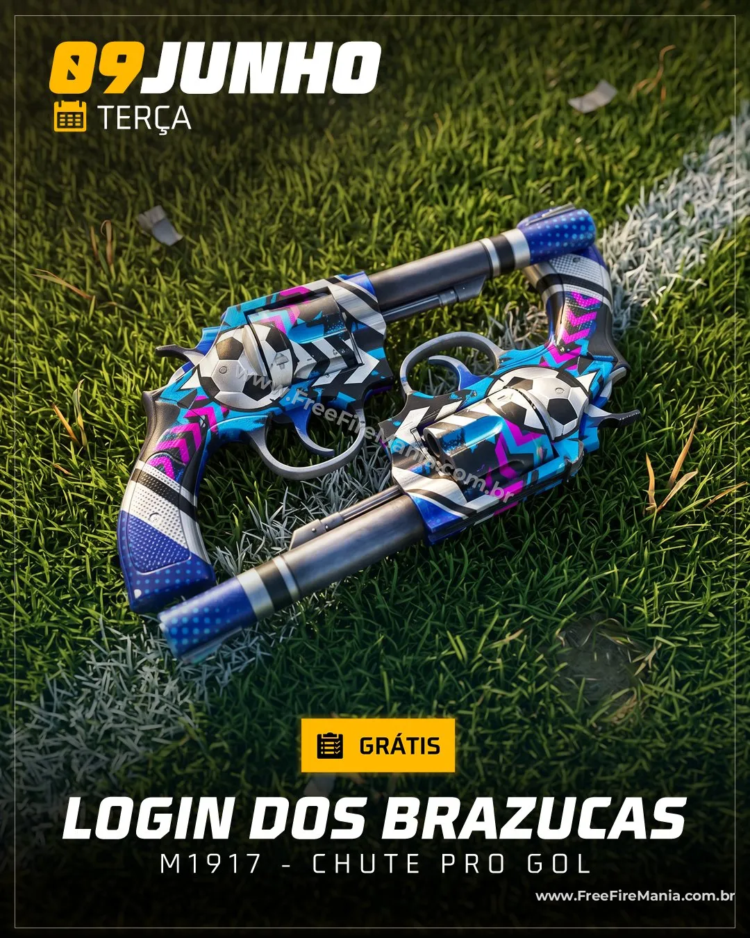 Skin M1917 Chute pro Gol gr&aacute;tis no evento Login dos Brazucas do Free Fire