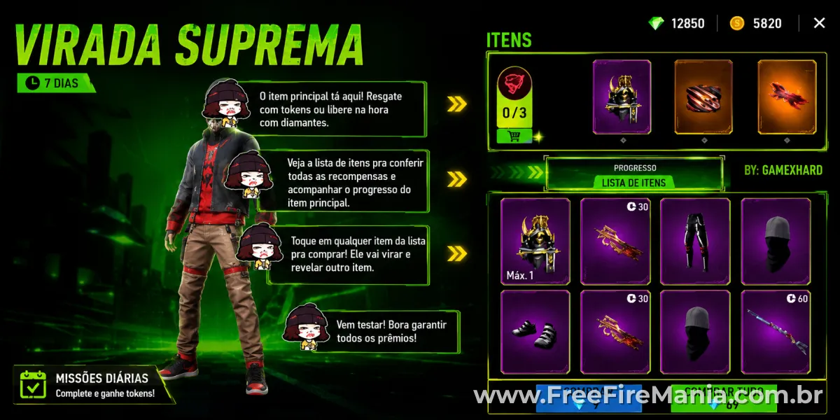 Conjunto Lend&aacute;rio Eclipse Solar Free Fire &mdash; tutorial Virada Suprema