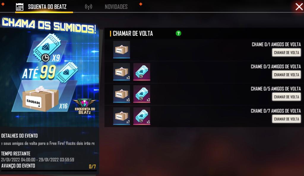 Chamar de Volta Free Fire: Chame amigos e ganhe recompensas (12 Agosto  2022) - PS Verso