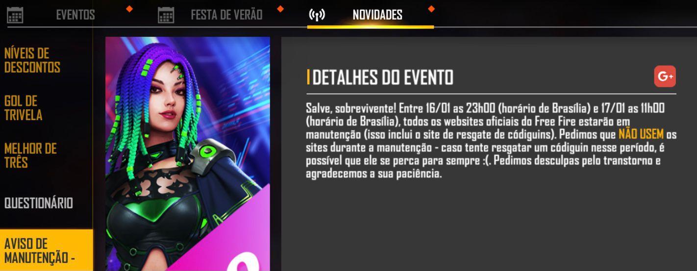 Manutenção Free Fire