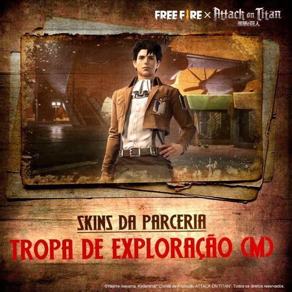 Pacote Tropa de Exploração Free Fire e Attack on Titan 
