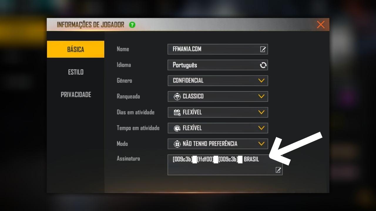 COMO COLOCAR BIOGRAFIA NOME COLORIDO NO FREE FIRE MENSAGEM NO PERFIL 