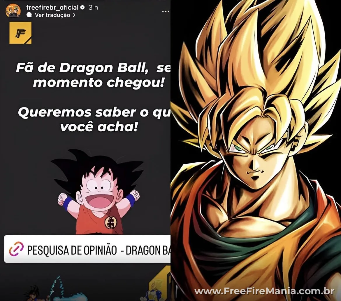 Pesquisa oficial da Garena sobre Dragon Ball no Free Fire