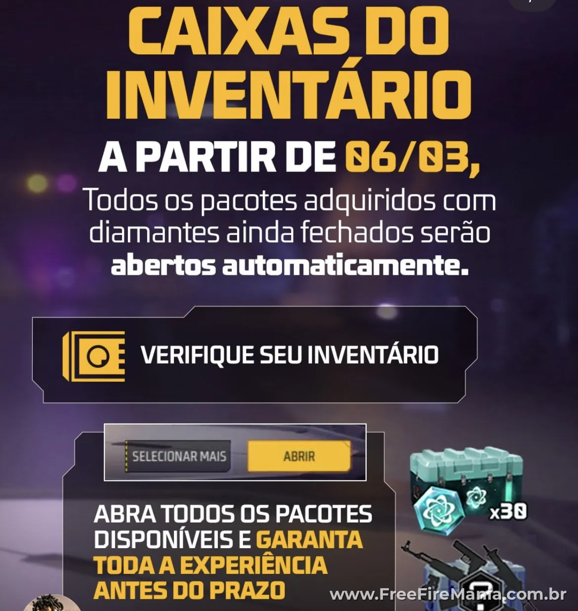 Aviso oficial sobre abertura automática de caixas no Free Fire