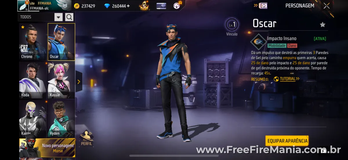 Personagem Oscar Free Fire