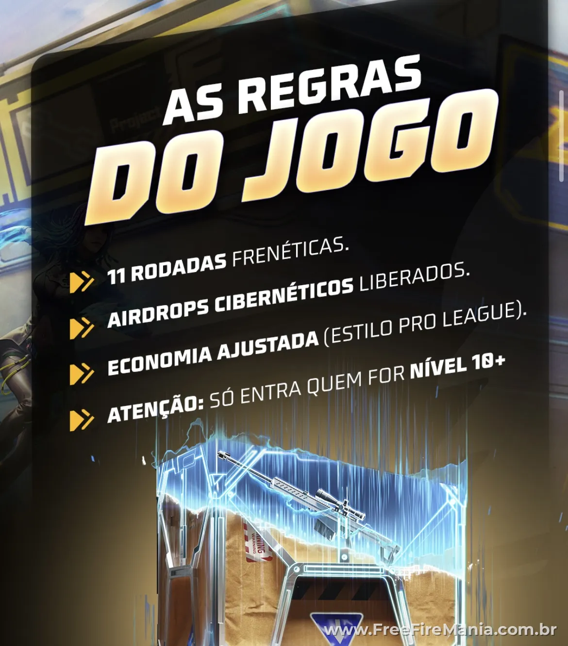 Regras modo esports Free Fire rodadas economia airdrop cibernetico