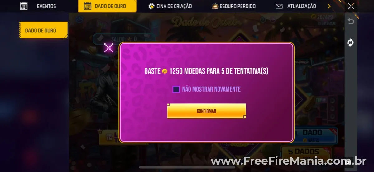 Loja de trocas do Dado de Ouro Free Fire com itens raros