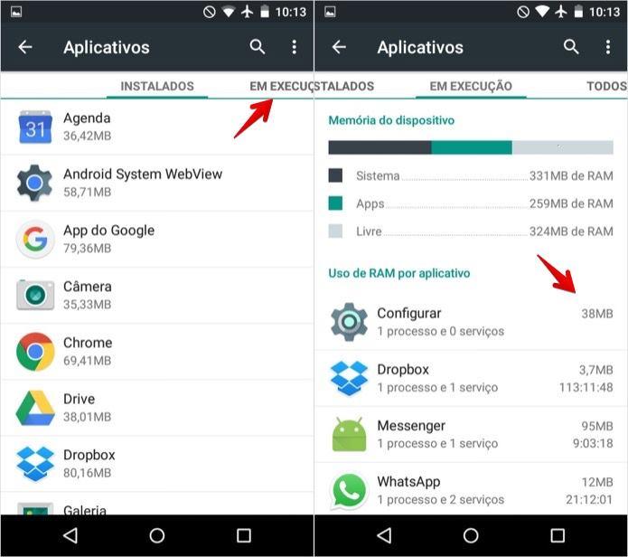 Aplicativos em segundo plano