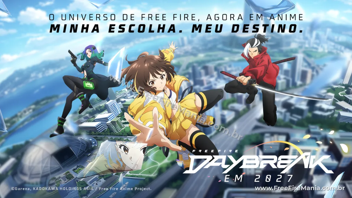 Arte da capa do novo Anime do Free Fire: Daybreak