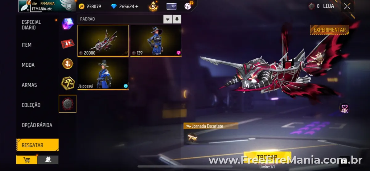 Asa Delta Jornada Escarlate Barc&atilde;o no Free Fire