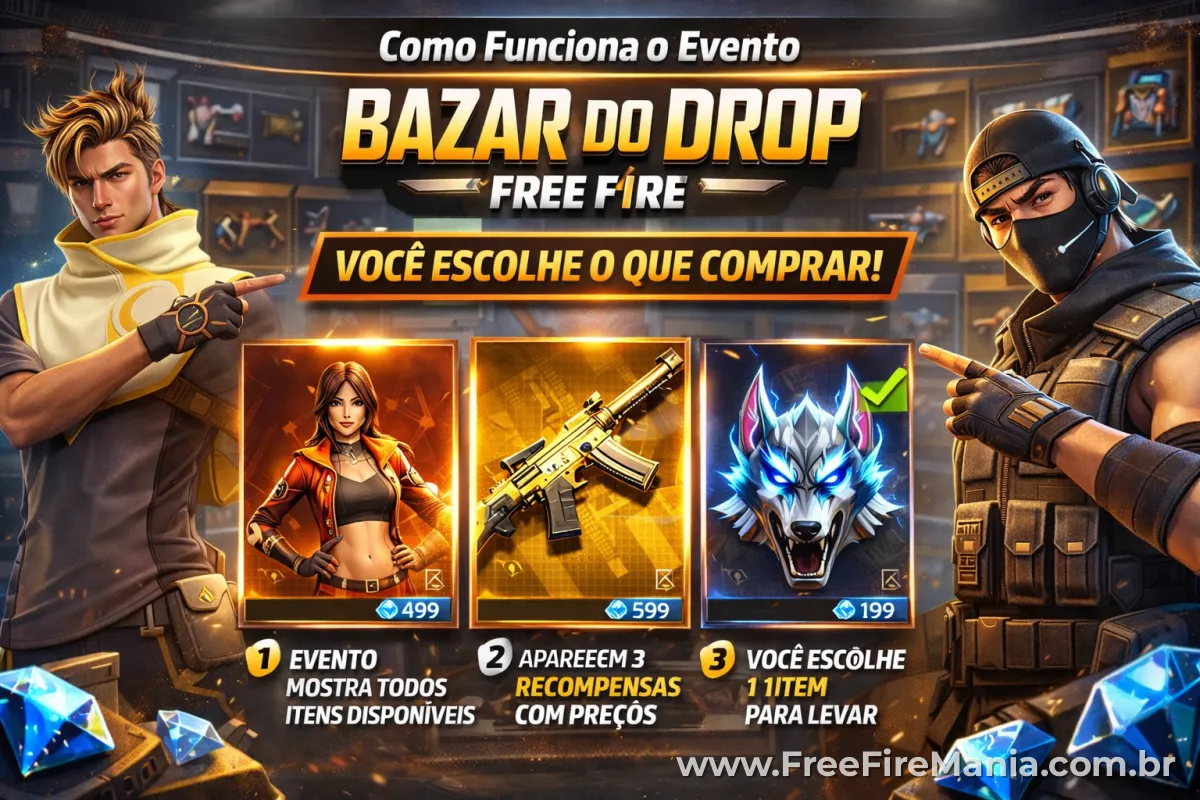 Evento Bazar do Drop Free Fire interface loja
