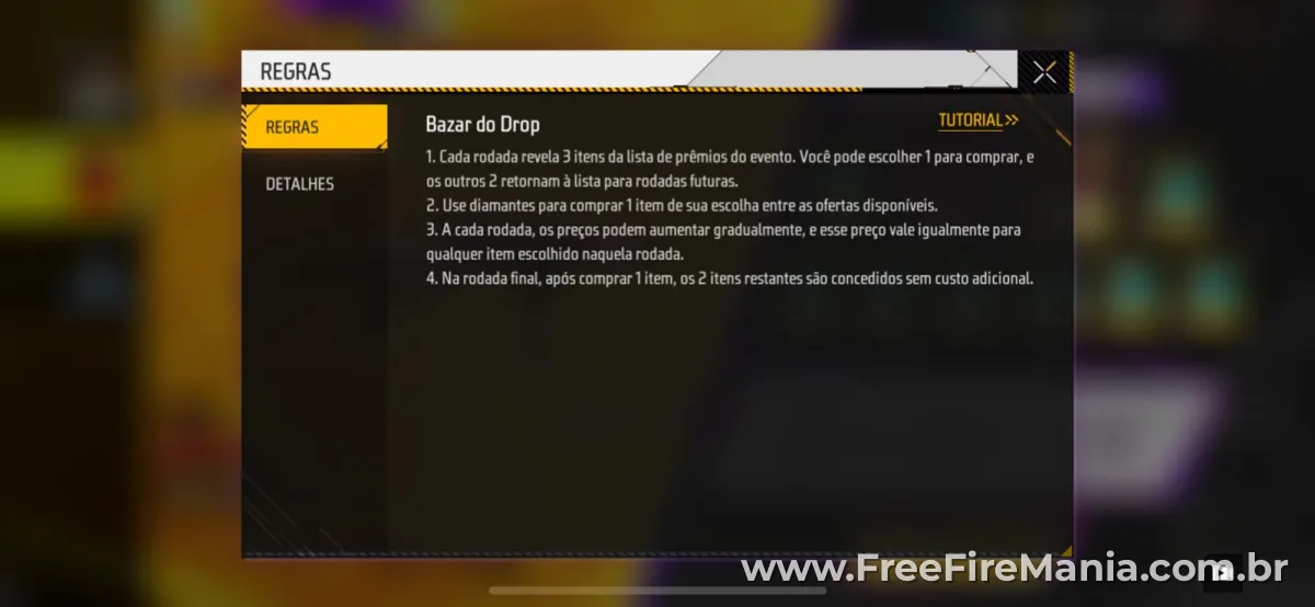 Recompensas evento Free Fire Bazar do Drop escolha
