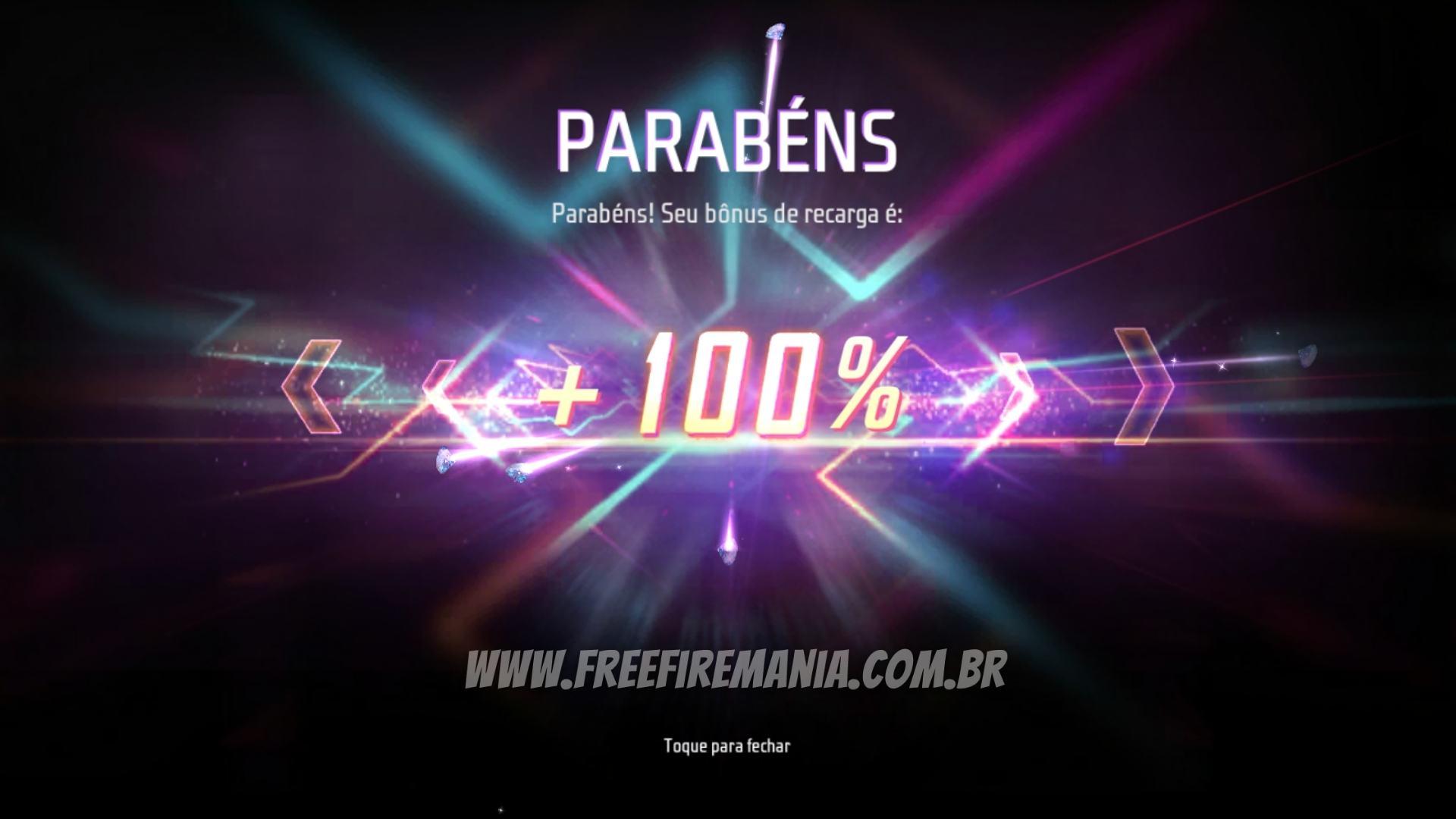 Recarga Free Fire com bônus de 100% na compra de diamantes chega ao jogo