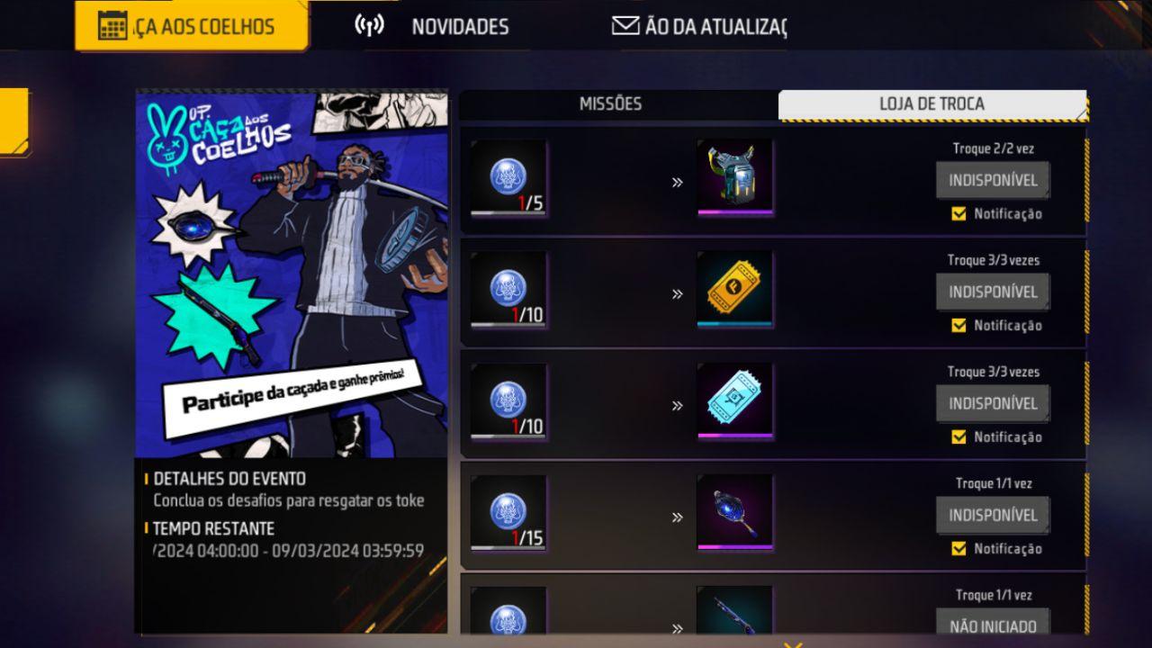 Evento Caça aos Coelhos Free Fire 2024