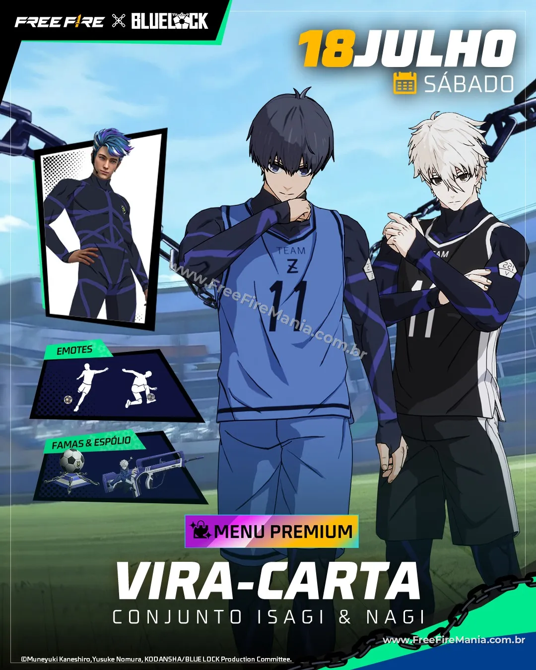 Calendário de eventos Free Fire x Blue Lock