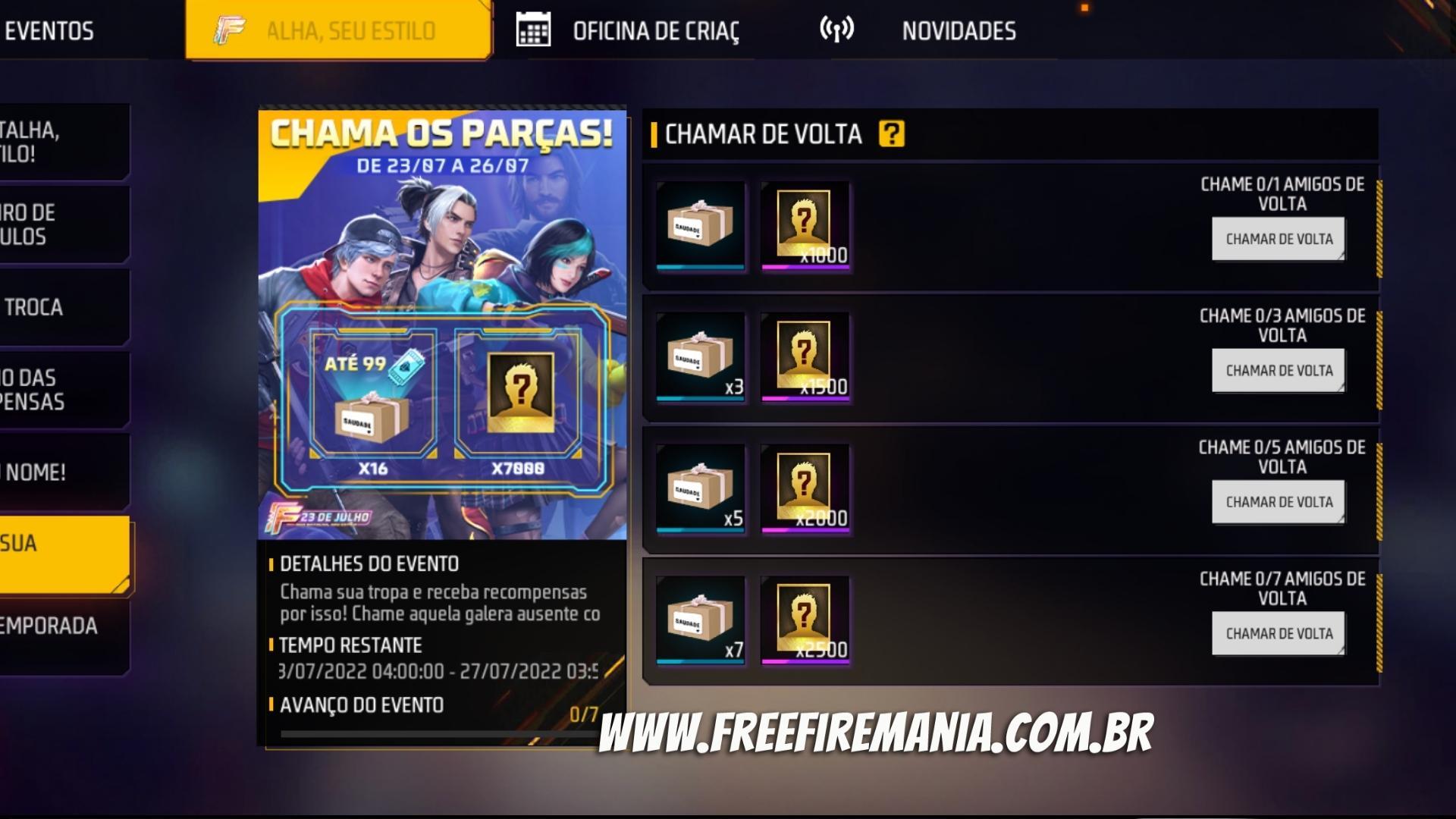 Chamar de Volta Free Fire 2022 – Veja como Completar o Evento