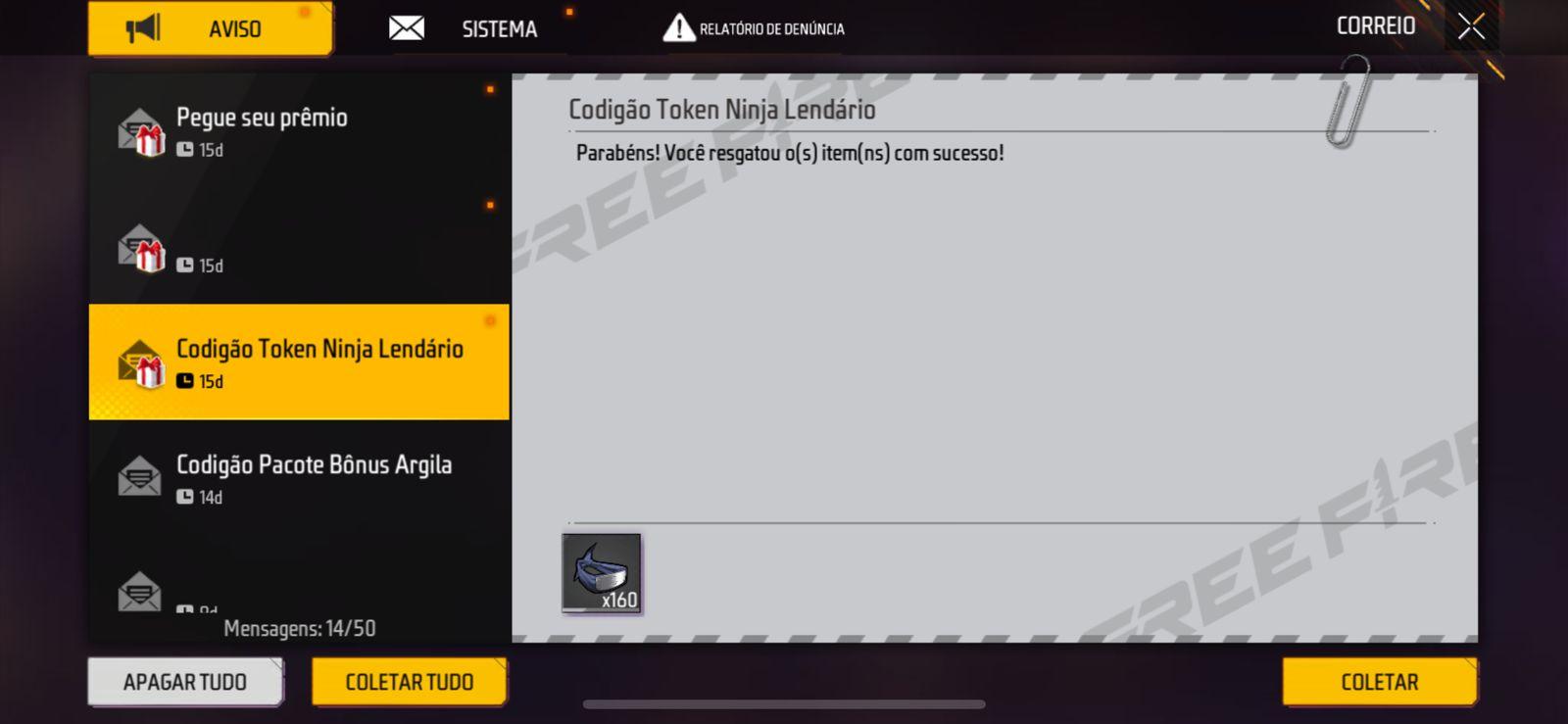 Codigão FF Token Ninja Lendário