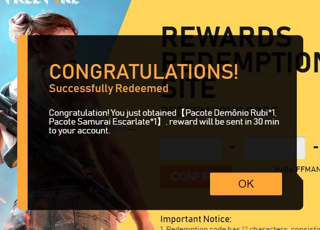codigo de recompensa samurais demoníacos 1