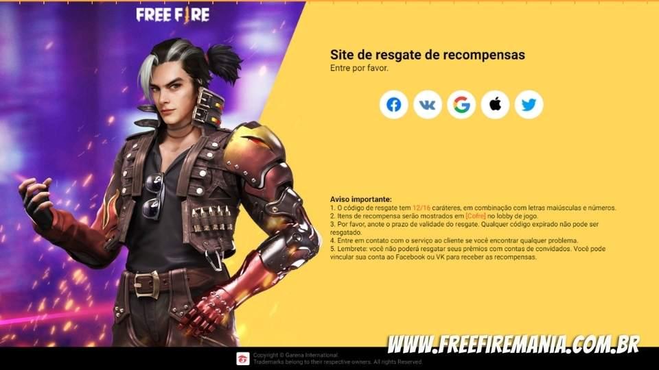 Canje de código Free Fire válido en el sitio web de Garena's Rewards