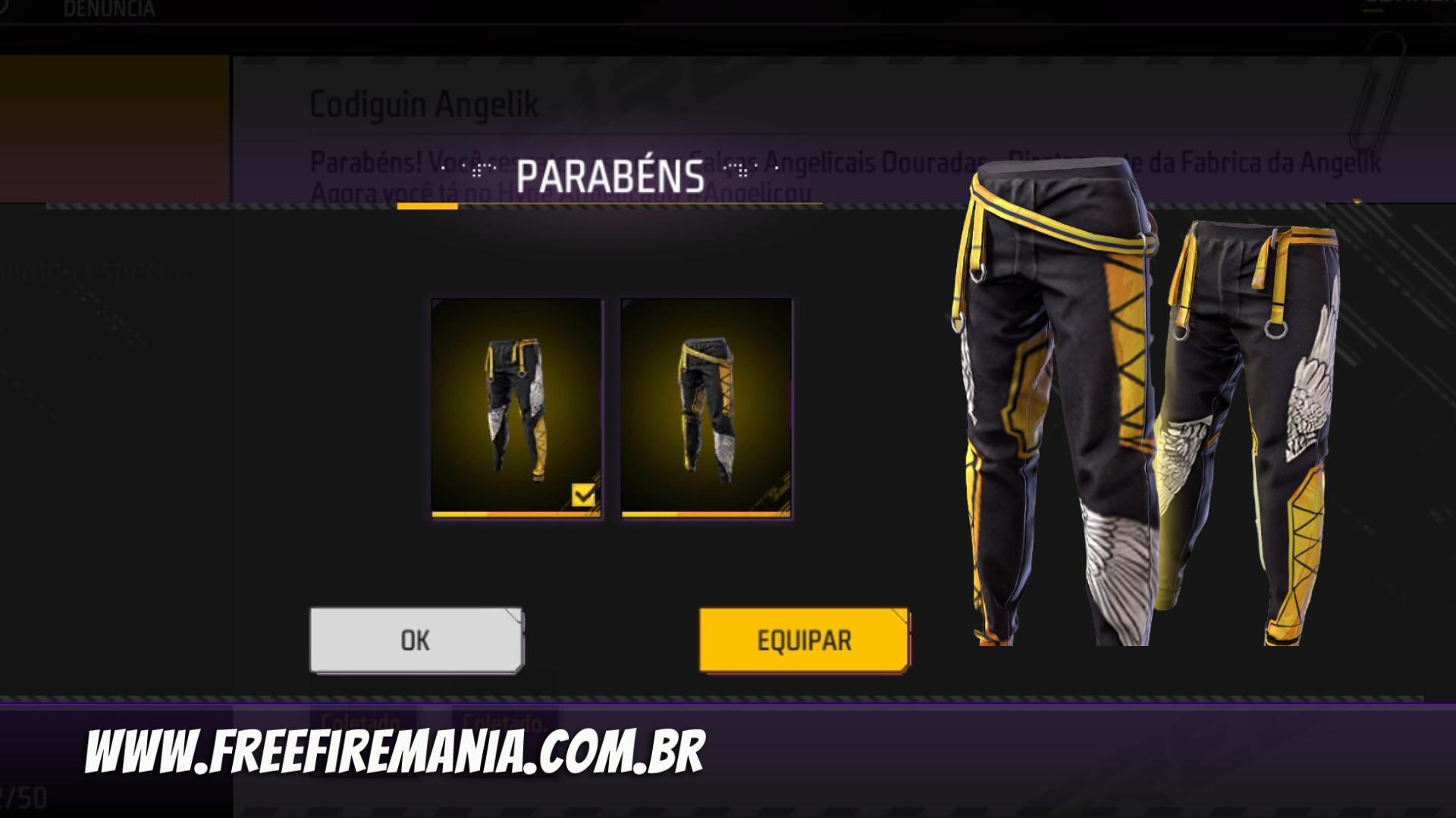 CODIGUIN FF: código Free Fire com a Calça Angelical Dourada (Amarela); veja  como ganhar em 2023