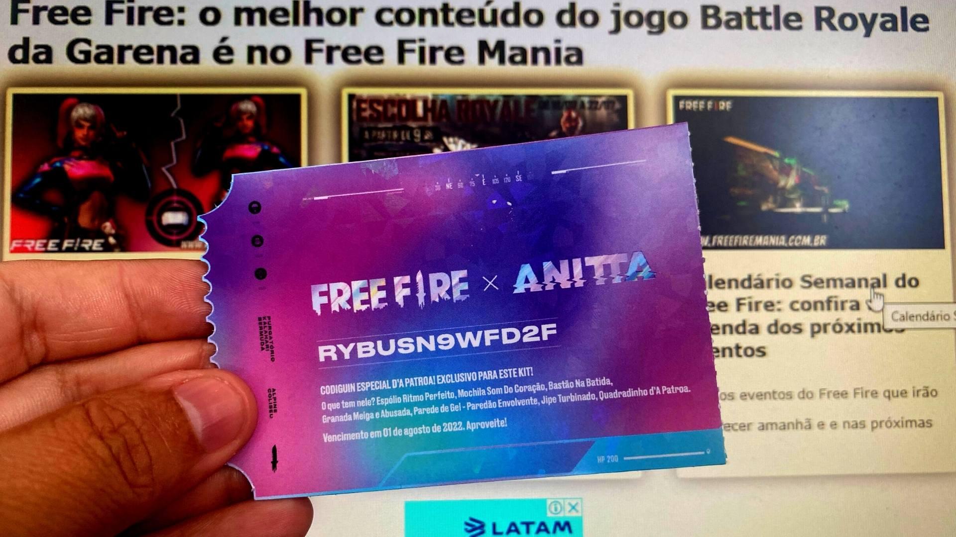 CODIGUIN FF: código Free Fire com Emote Quadradinho da Anitta e outros  itens da Patroa