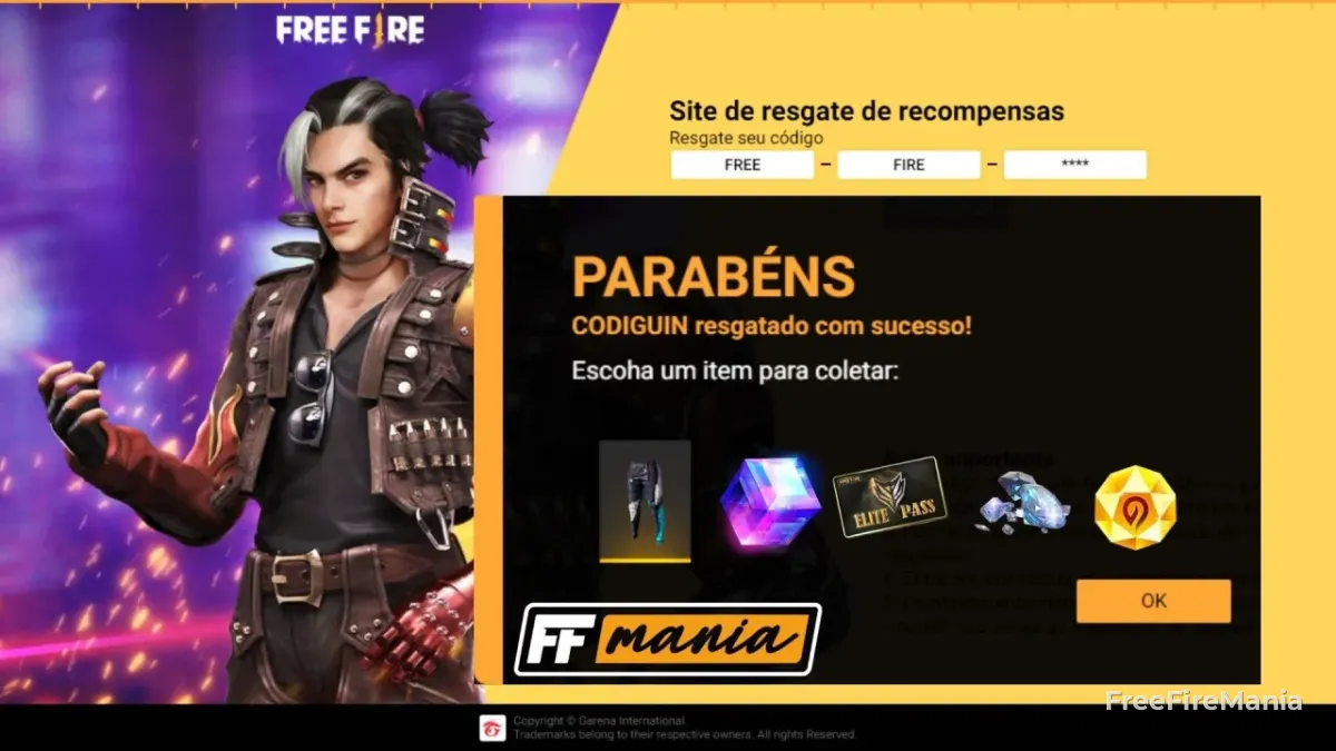 CODIGUIN FF grátis no Free Fire Mania