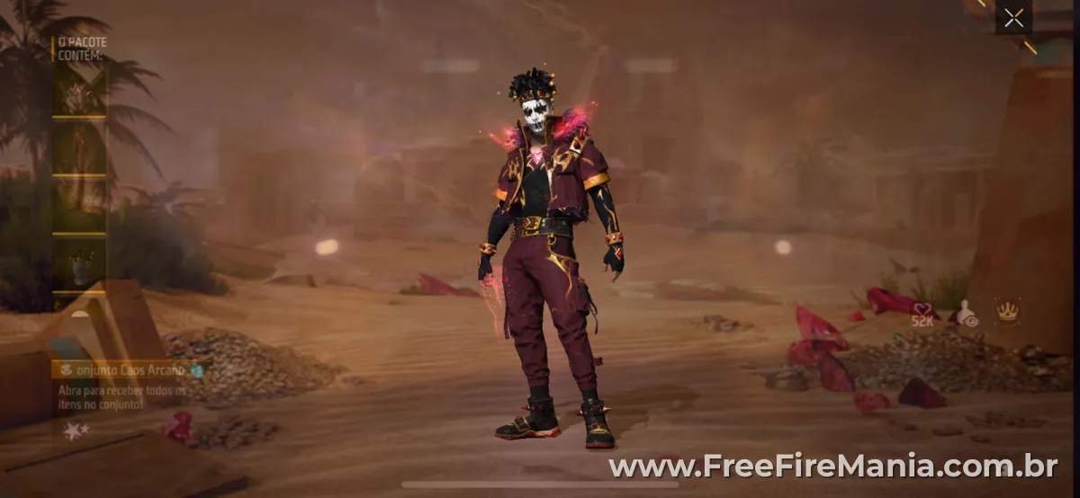 Conjunto Caos Arcano do Free Fire disponível via codiguin FF em fevereiro de 2026