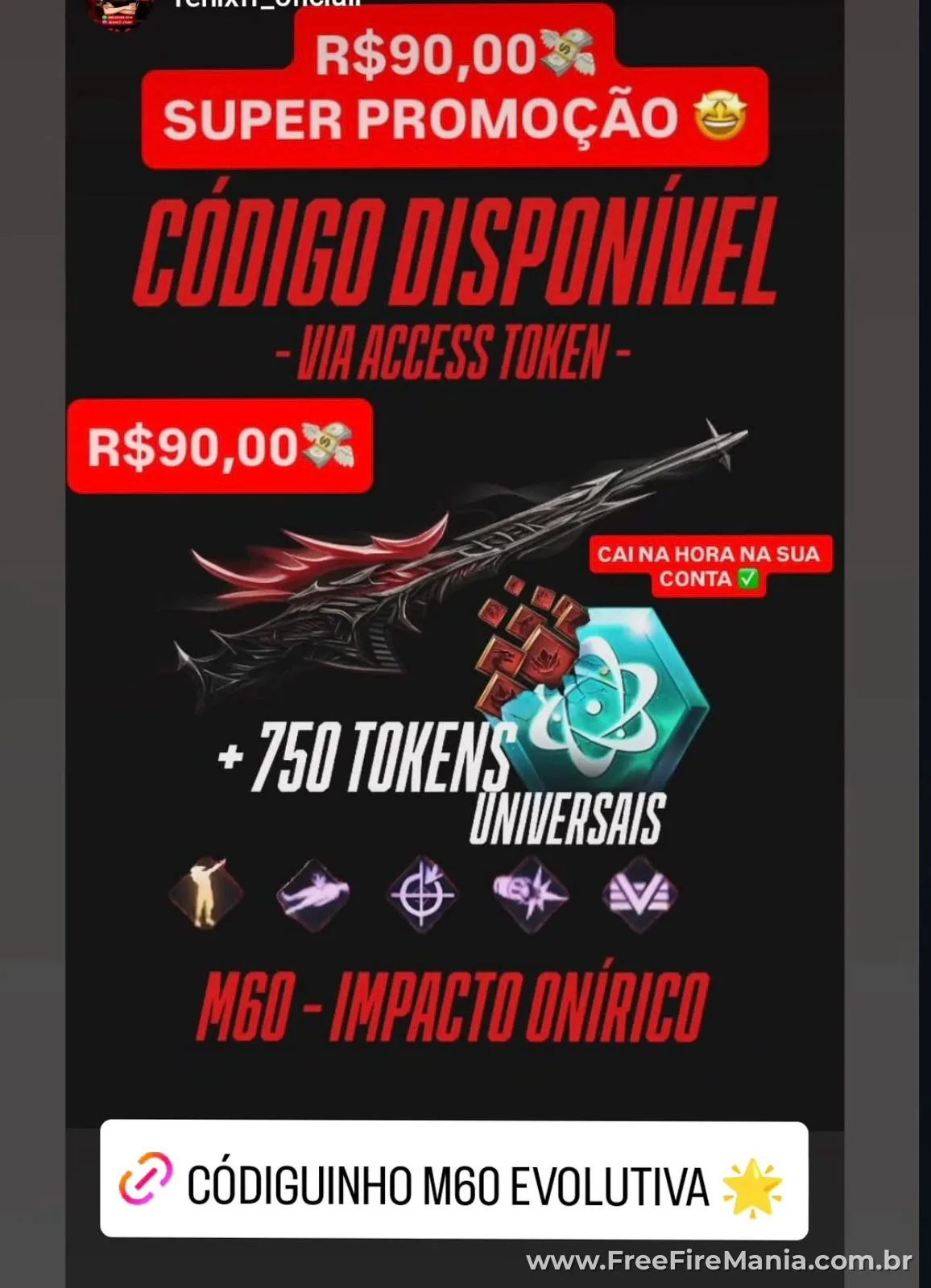 Oferta de codiguin do Free Fire com preço fixo e promessa de entrega imediata