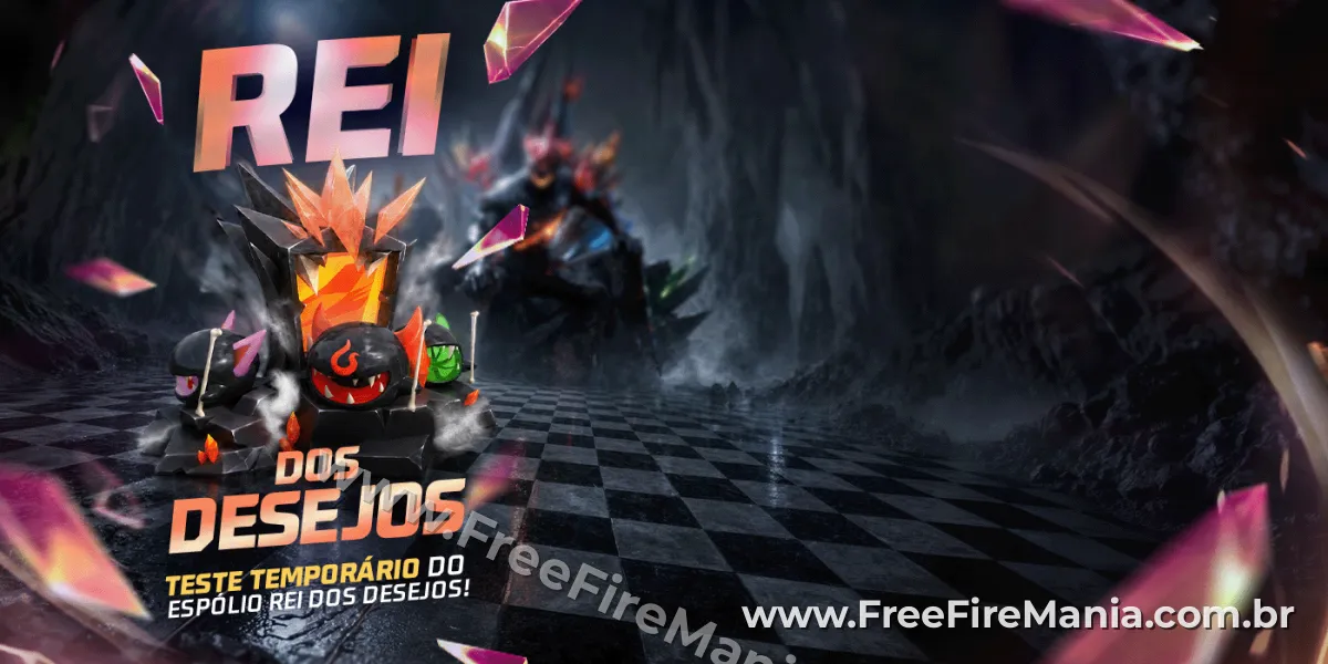 Banner oficial do evento O Rei dos Desejos no Free Fire