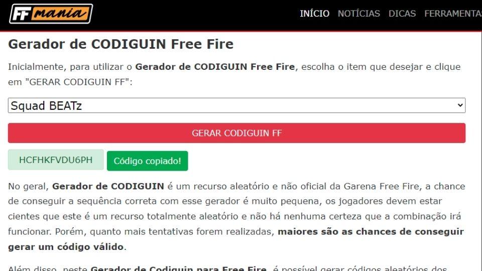 Codiguin Free Fire: veja lista de recompensas para resgatar em