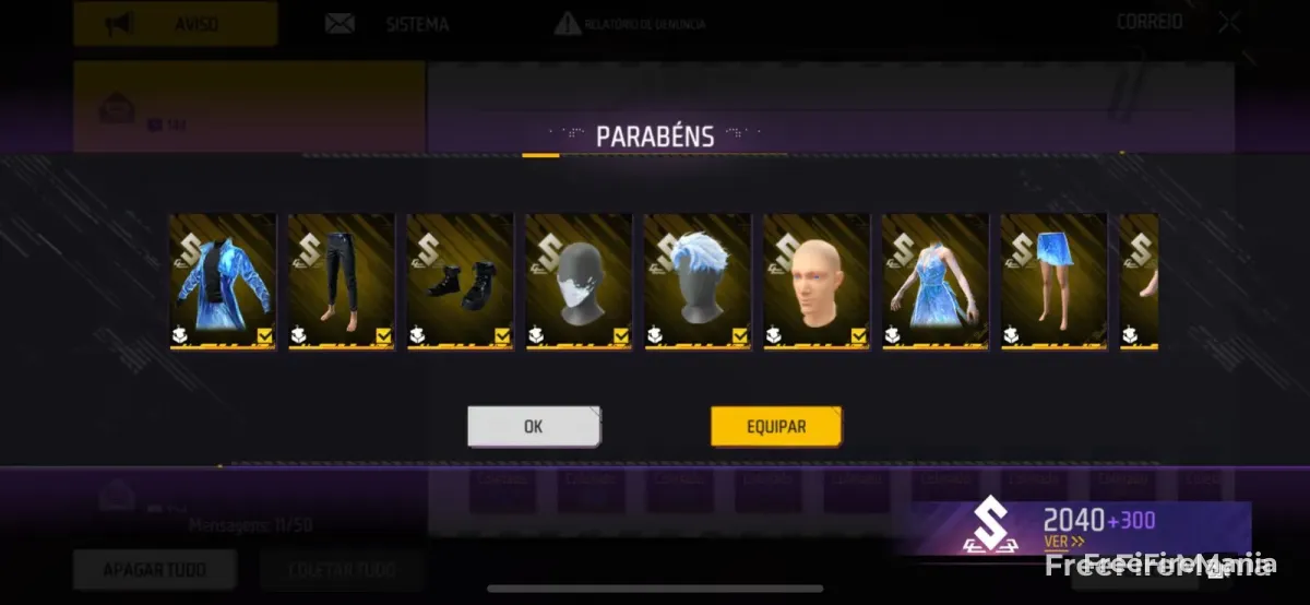 Concurso Frifas Free Fire - Conjuntos Pr&iacute;ncipe e Princesa dos Mares no evento Segredo dos Mares