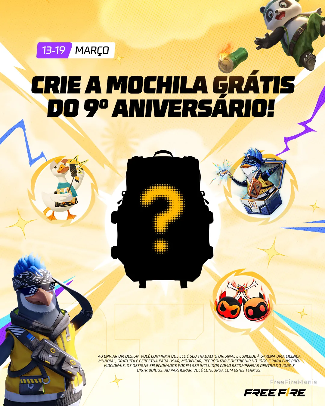 Evento Free Fire concurso mochila aniversario Garena