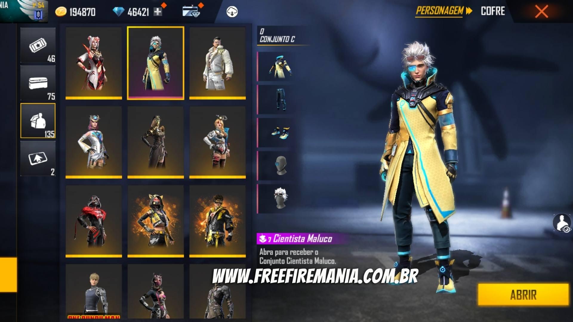 Conjunto Cientista Maluco no Free Fire