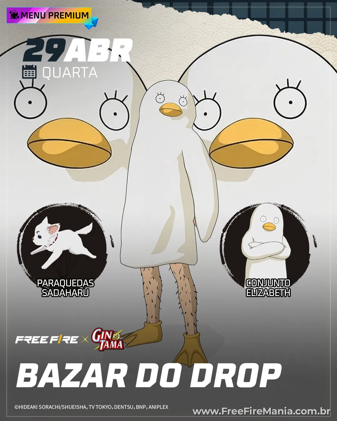 Conjunto Elizabeth do Gintama chega ao Free Fire em 29 de abril