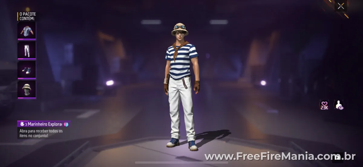 Conjunto Marinheiro Explorador gr&aacute;tis no evento Tesouro Perdido Free Fire