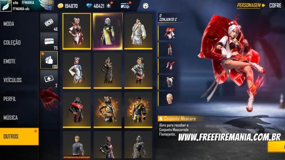 Conjunto Mascarada Flamejante no Free Fire