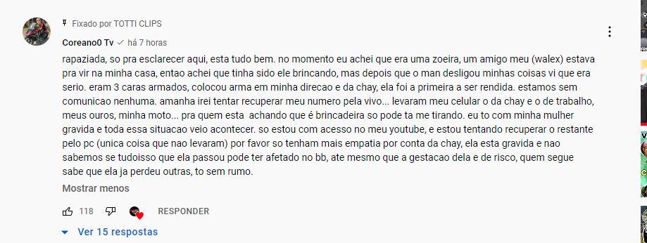 Coreano é assaltado durante live