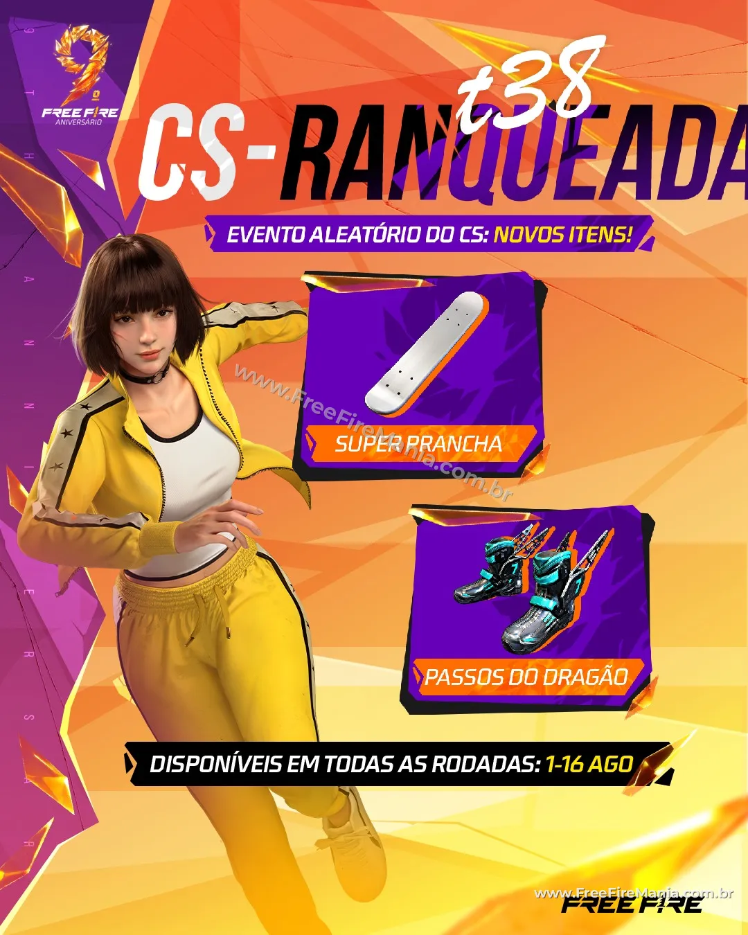 Evento aleat&oacute;rio da CS Ranqueada T38 do Free Fire com Super Prancha e Passos do Drag&atilde;o