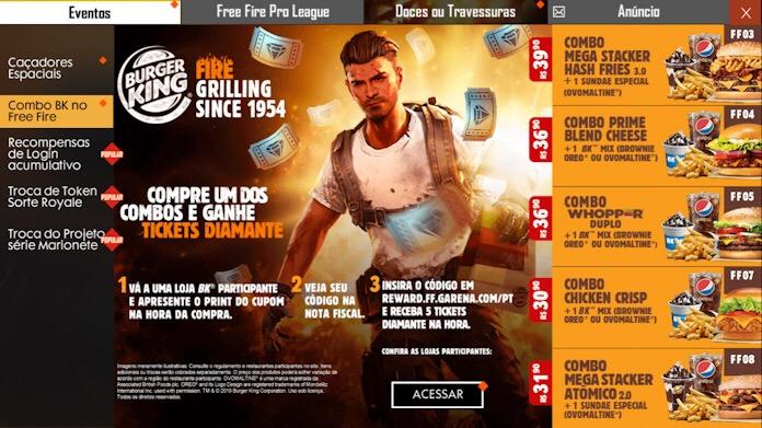 Burger King espalha cupons dentro do jogo Free Fire