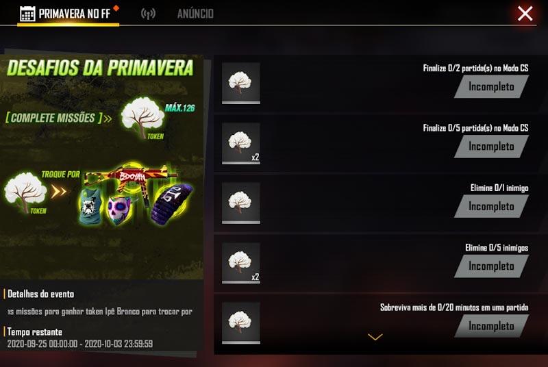 Desafios de Primavera Free Fire