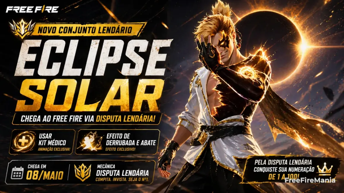 Disputa Lendária Free Fire 2026 — Conjunto Eclipse Solar numerado do nº 00001 ao nº 00100