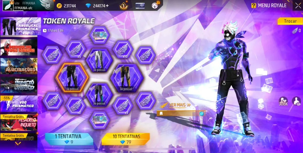 Tela do evento Torre de Tokens com a Calça Angelical no Free Fire