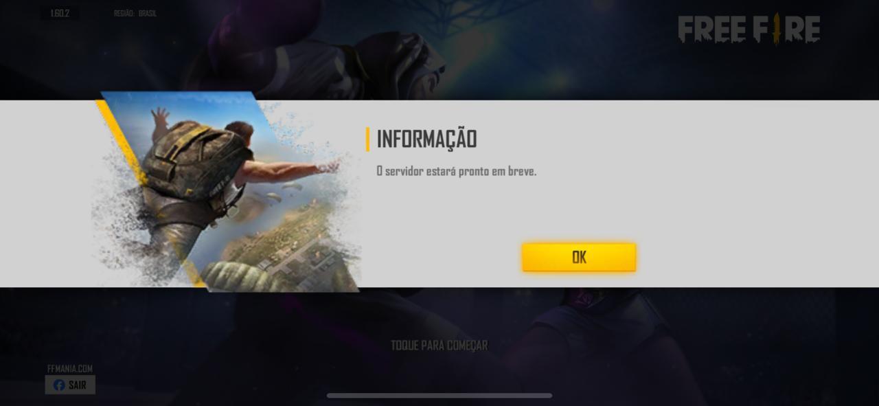 O erro servidor estará pronto em breve para o Free Fire