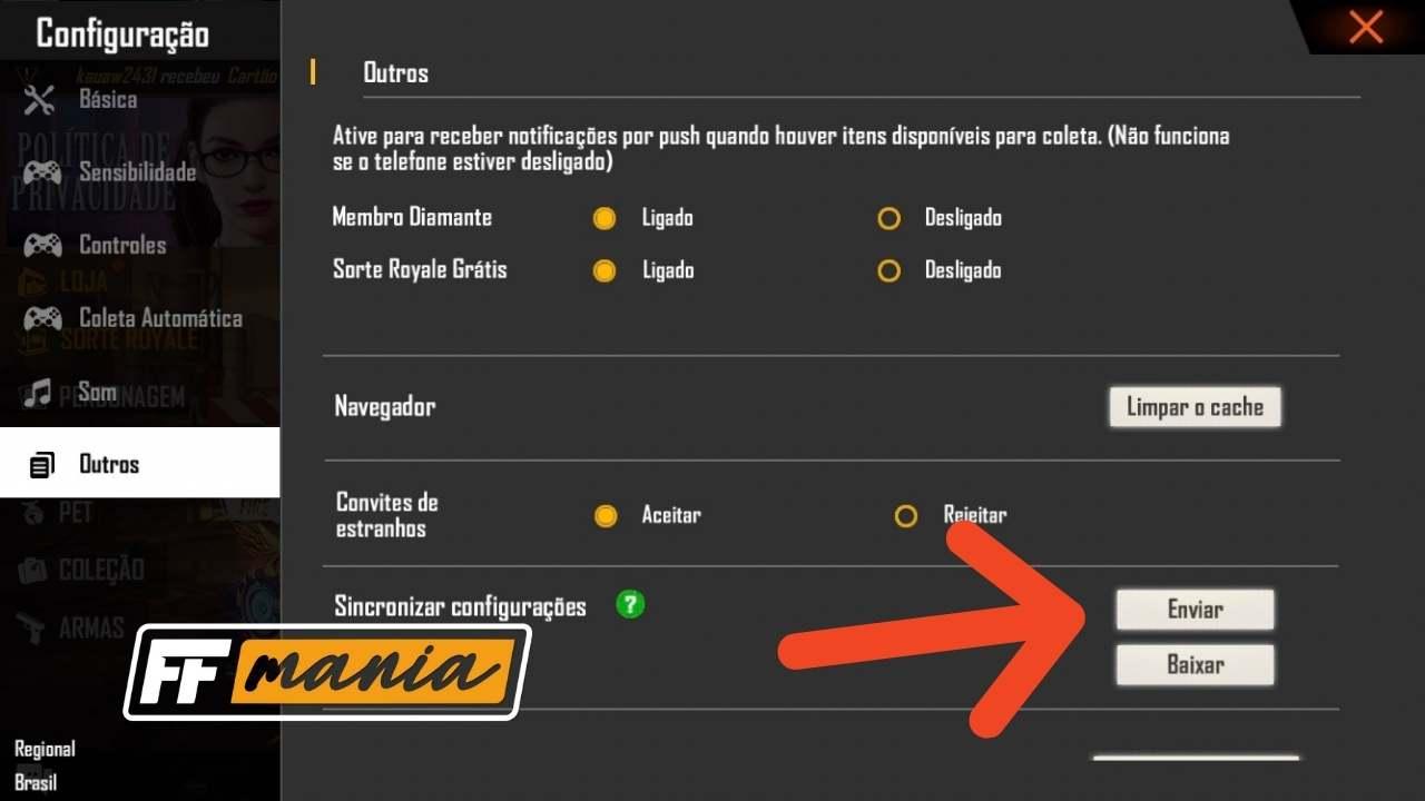 Enviar configurações Free Fire