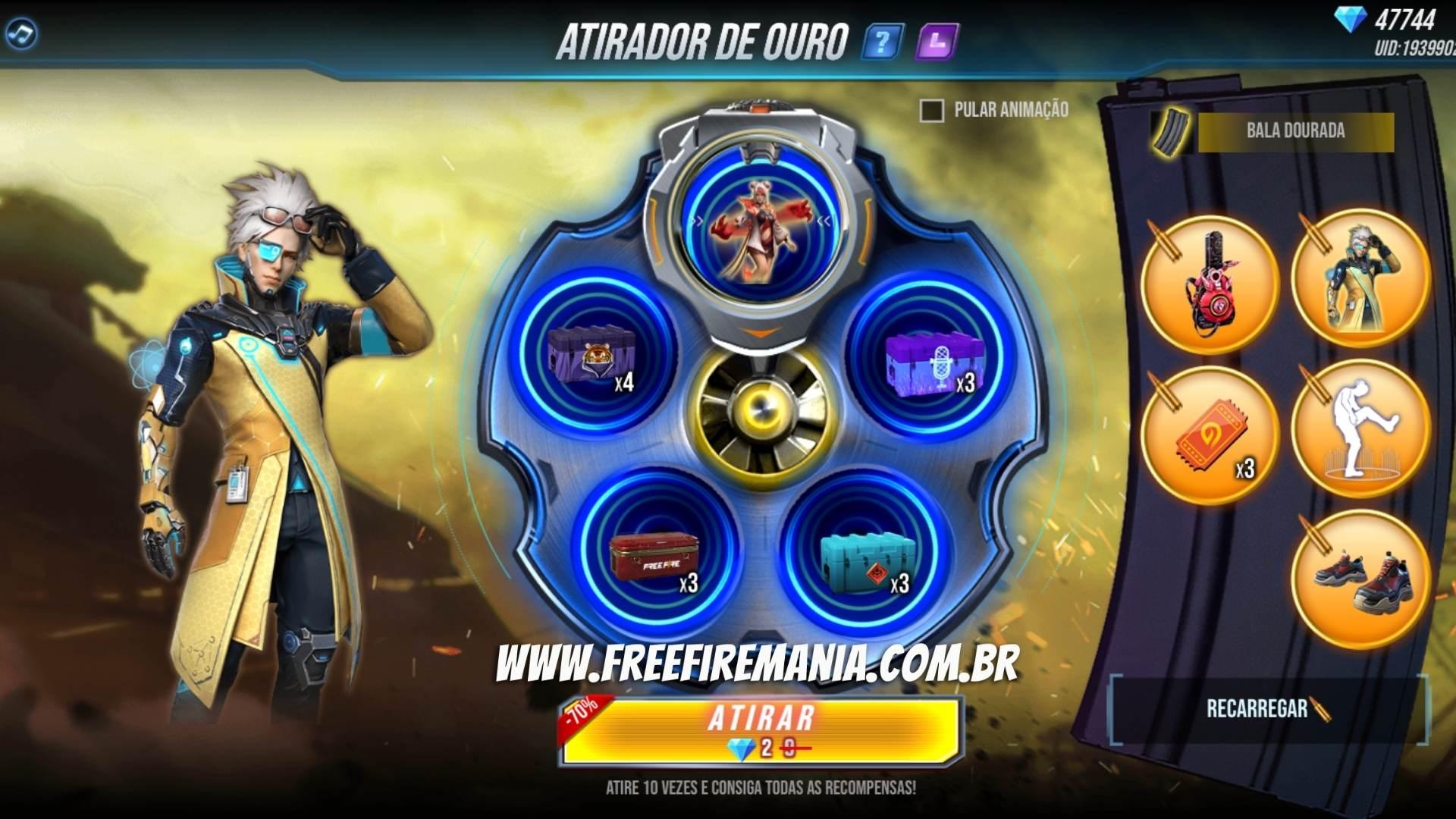 Tela do evento Atirador de Ouro no Free Fire