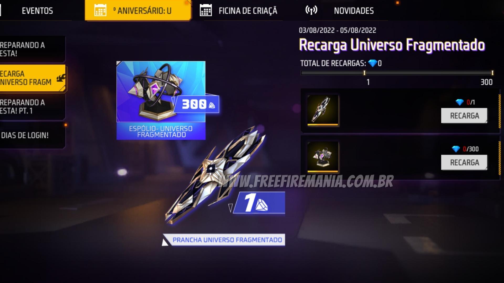 Recarga Free Fire: 6 de agosto (2022); recompensa Granada - Universo  Fragmentado em 2023