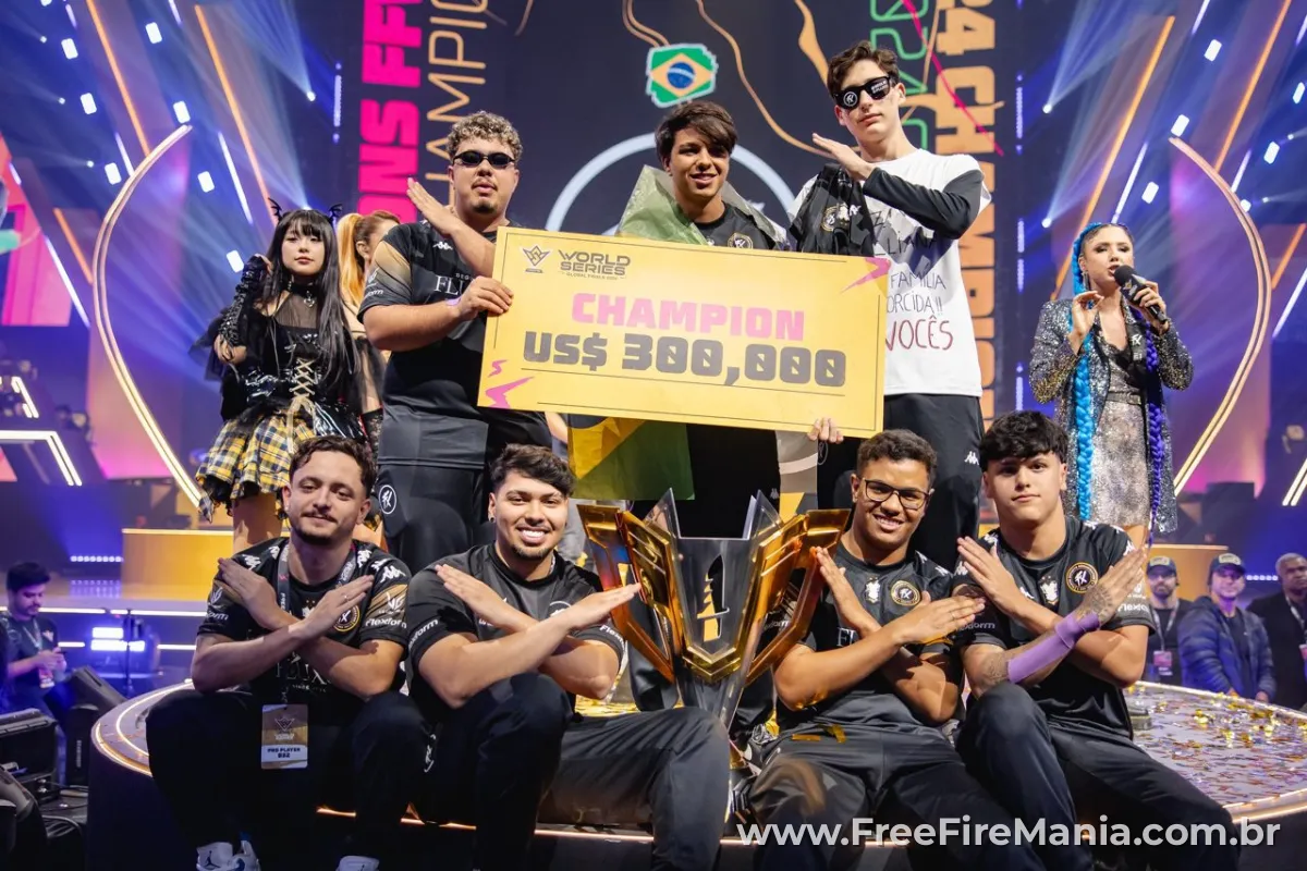 Final internacional de Free Fire com equipe brasileira no palco