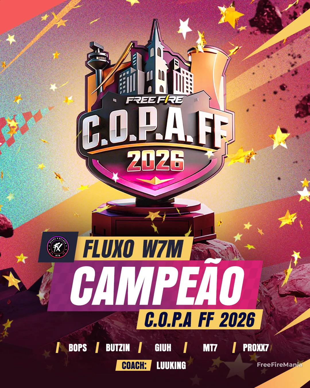 FLUXO W7M campeão da C.O.P.A FF 2026 no cenário competitivo de Free Fire